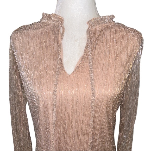 Joie Metallic Striped Gold Silver Tie Neck Blouse - M - Picture 4 of 14